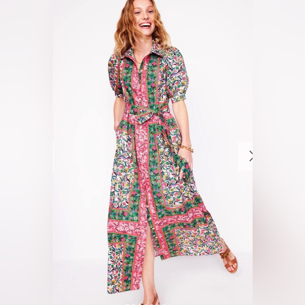 Boden Green and Pink Floral Maxi Dress